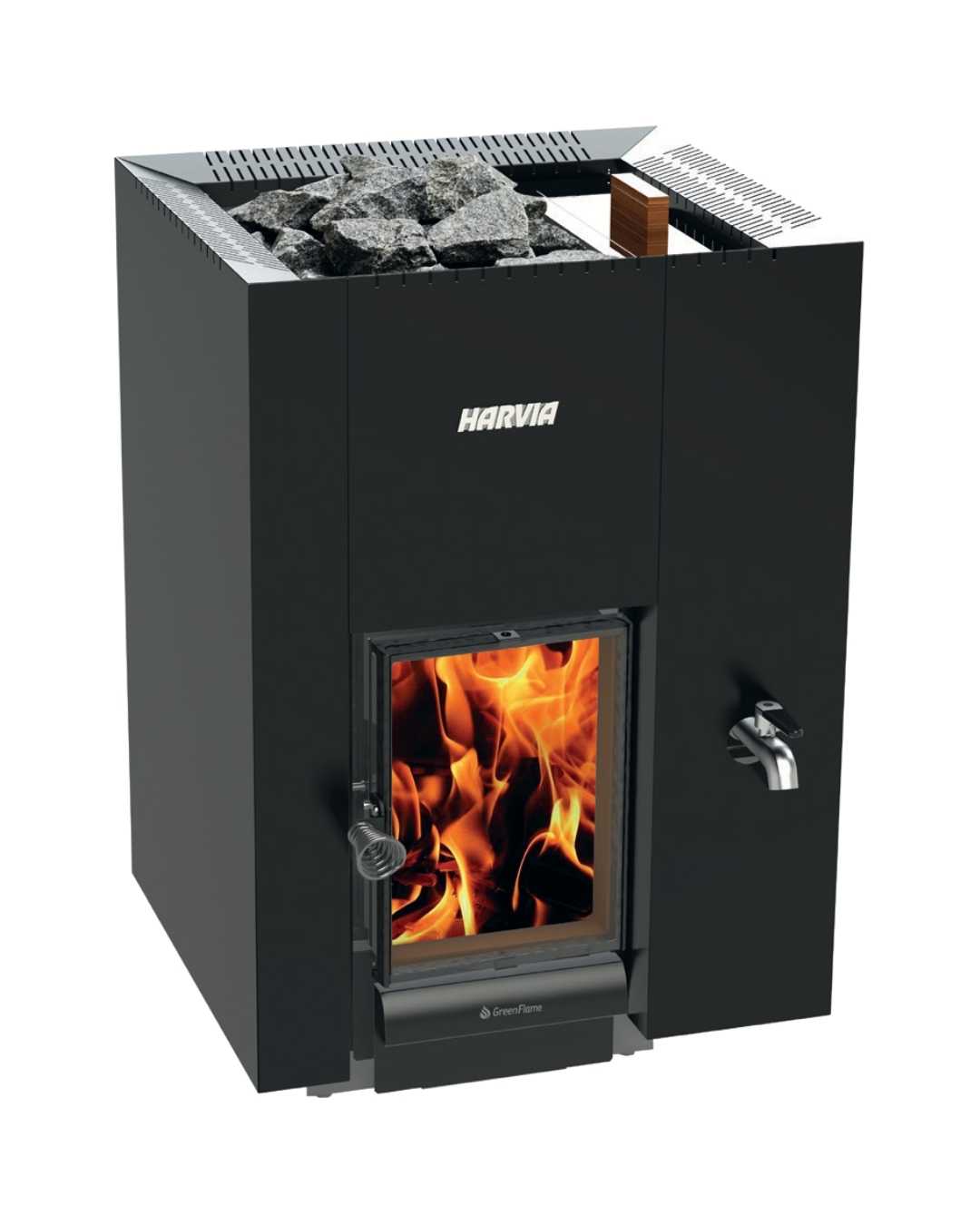 Vedeldat aggregat från Harvia, modell: Linear 22 GreenFlame RS svart<br />
