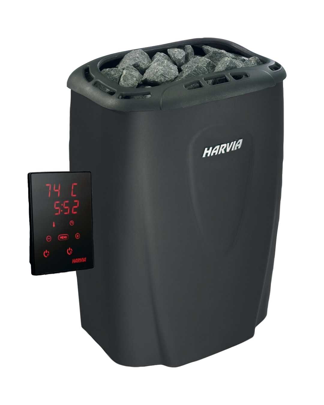 Elaggregat med digital styrenhet från<br />
Harvia, modell Moderna V60XE 6,0 kW svart