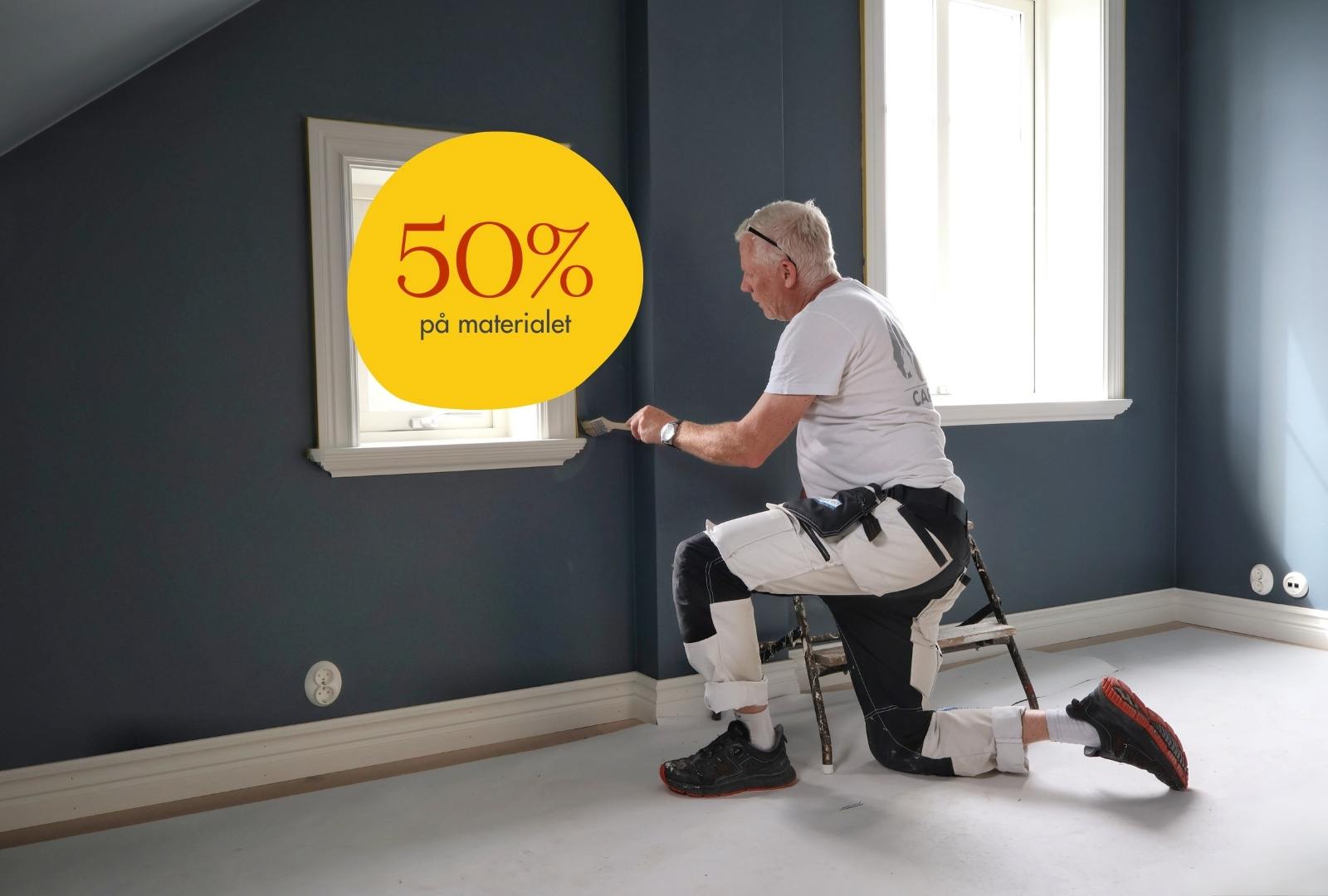 Just nu får du 50% rabatt på ditt material när vi målar om ditt hem.