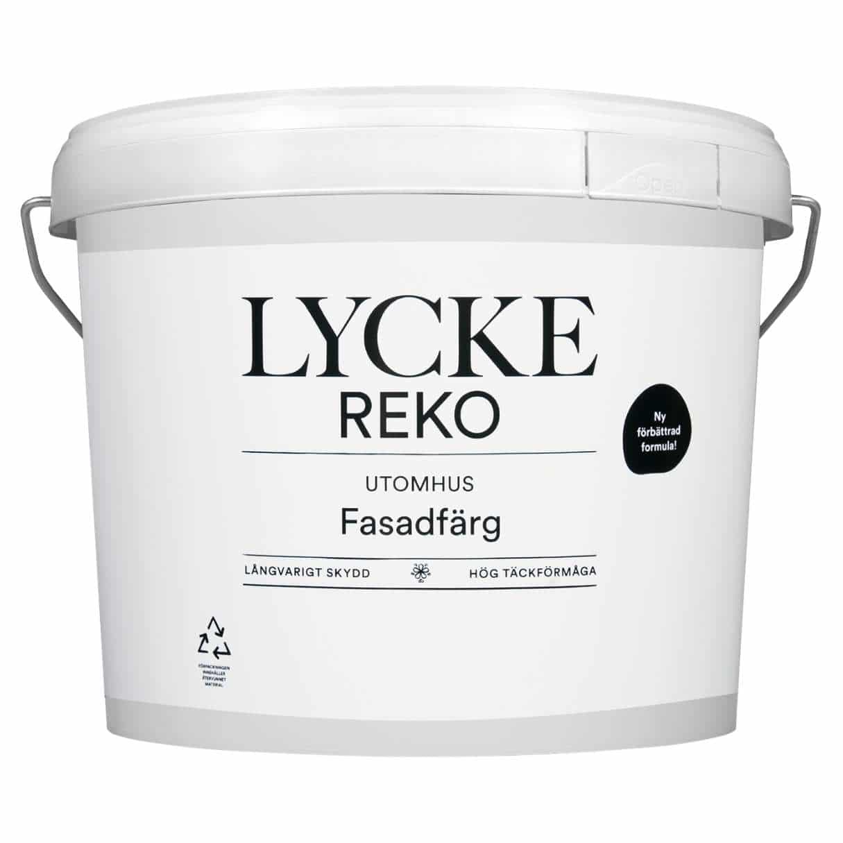 Lycke Reko Fasadfärg är en vattenburen akrylatfärg för träfasader. 